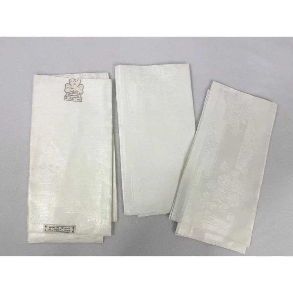 Shamrock All Pure Linen Napkins Made‎ in Ireland Set of 3 Damask Floral
